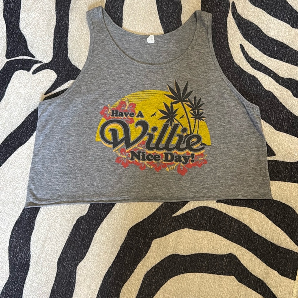 Vintage Gray Willie Nelson Nice Day Graphic Tank Crop Top Band Shirt